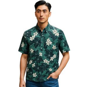 Vintage Island Traditions Men's Large Green Pullover Shirt Hawaii USA Made